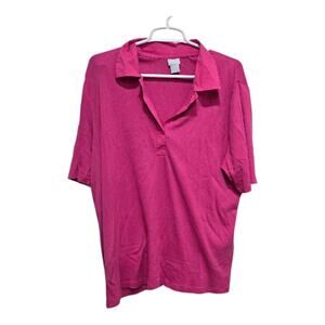 Chico’s Pima Cotton Pink Collared Split Neck Top Size XXL